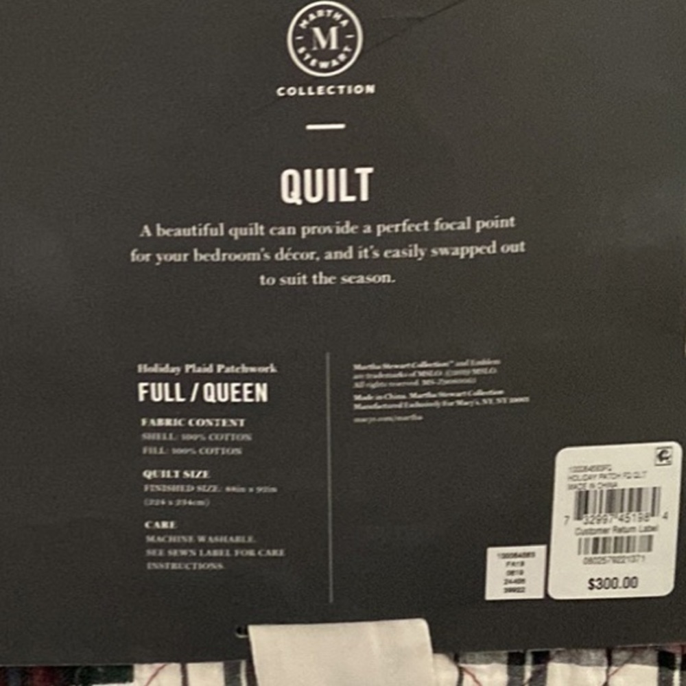 NWT Martha Stuart Holiday Patchwork Quilt….